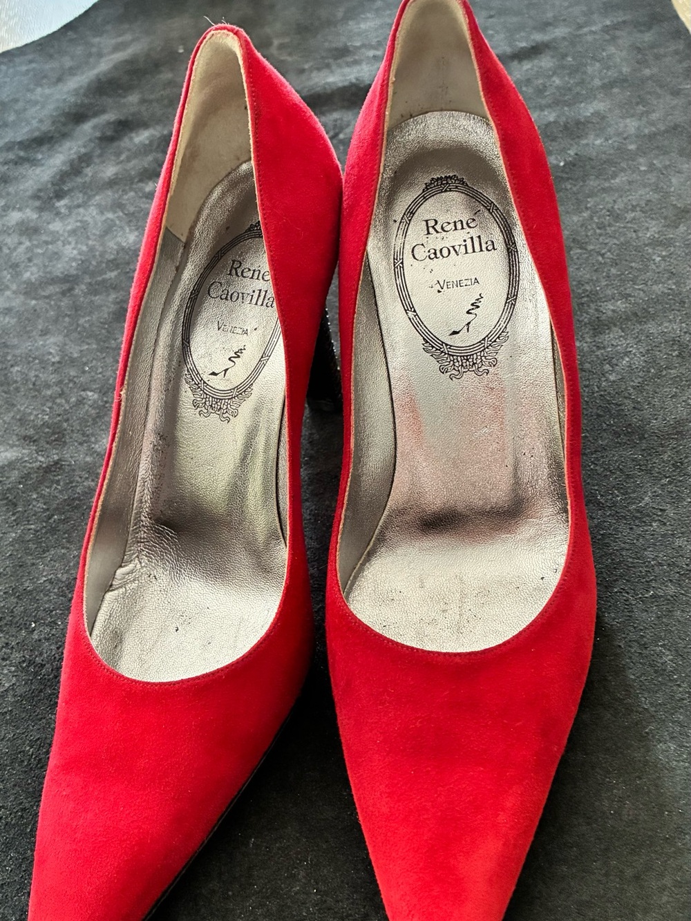 Rene Caovilla Red Suede Pointed Pumps